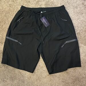 NWT Hugut Mens Cargo Shorts Utility Zipper Pocket Athletic Casual Black Size M